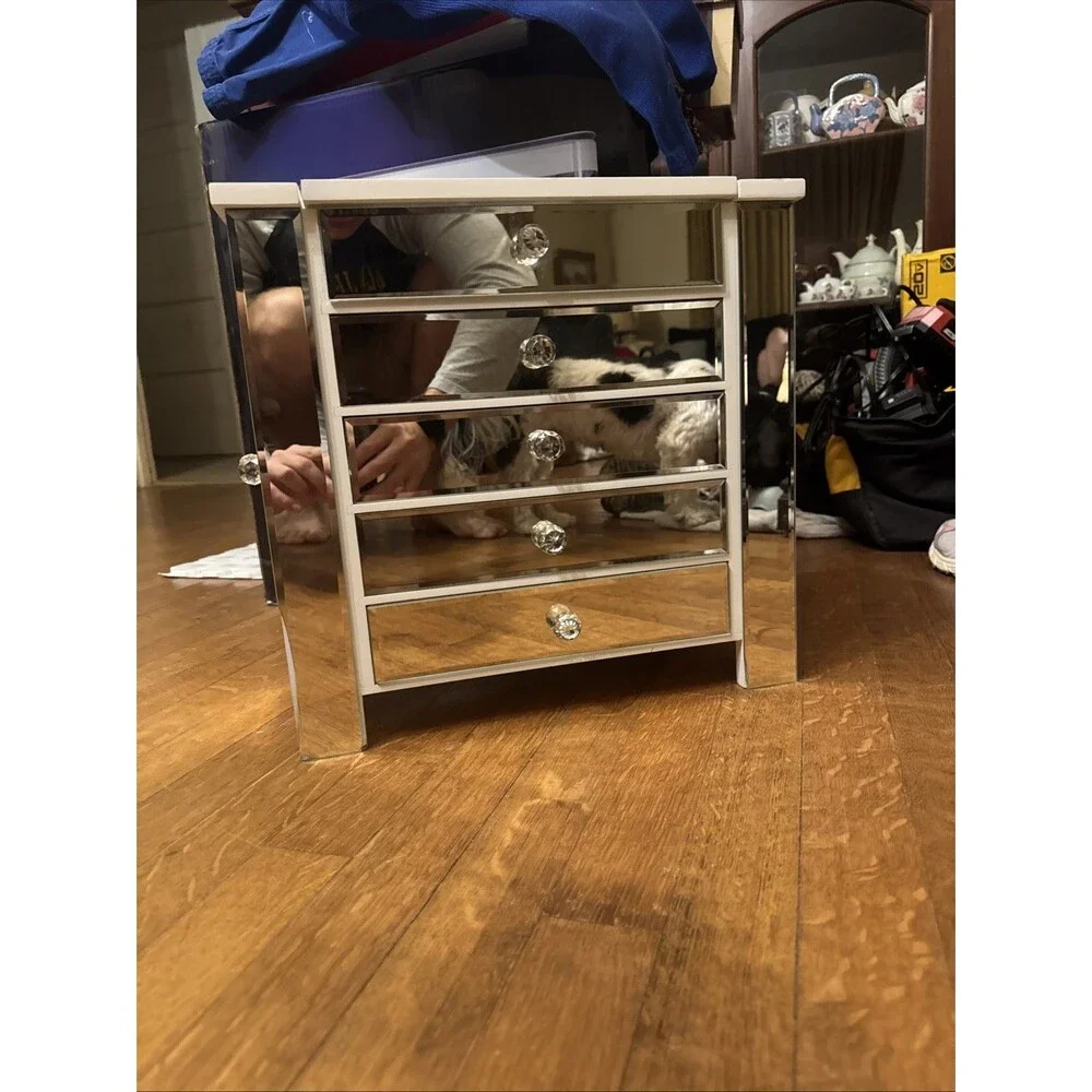 Hollywood Regency Mirrored Tabletop Jewelry Box & Vanity Armoire